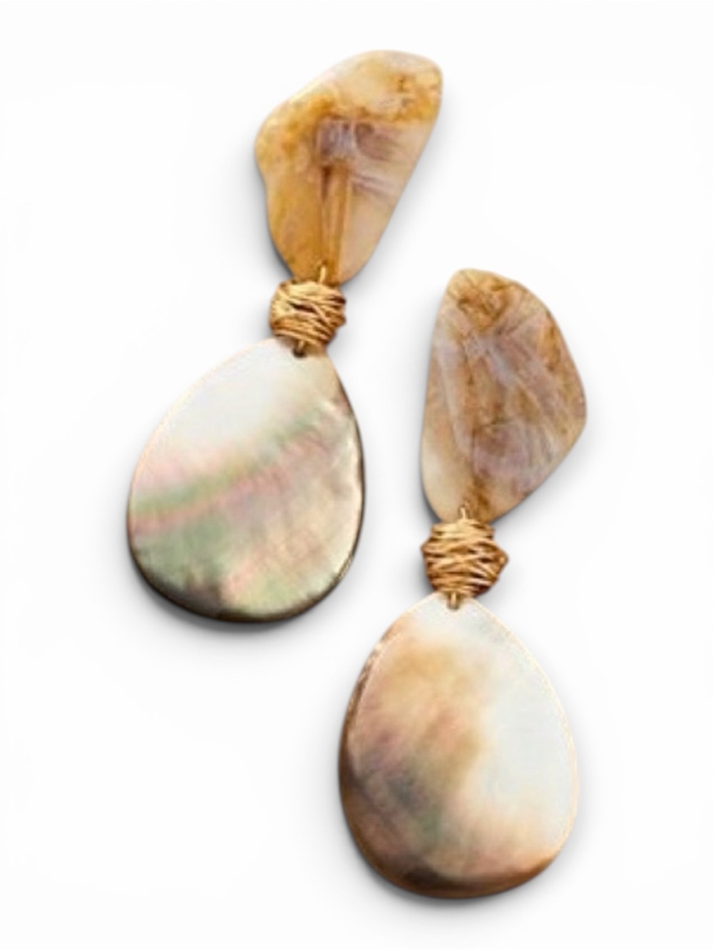 Anthropologie Iridescent Mother-of-Pearl Teardrop Earrings with Gold Wrap